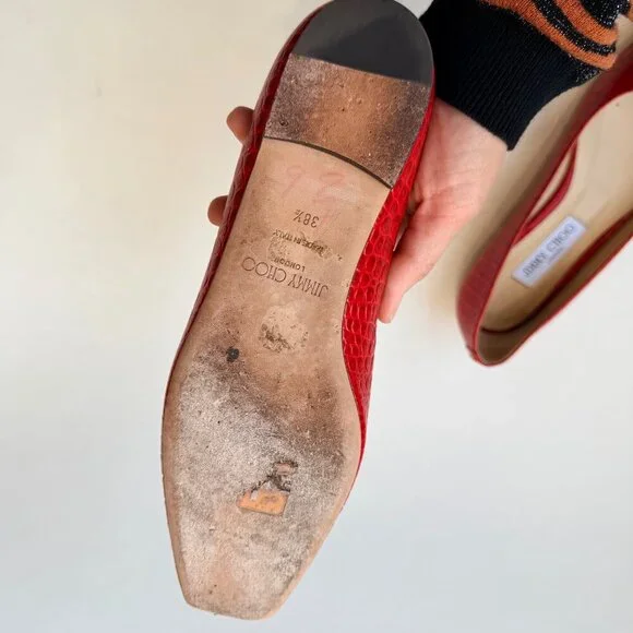 Jimmy Choo Mirele Red Croc-Embossed Leather Flats Women’s Size 38.5 - Picture 7 of 9